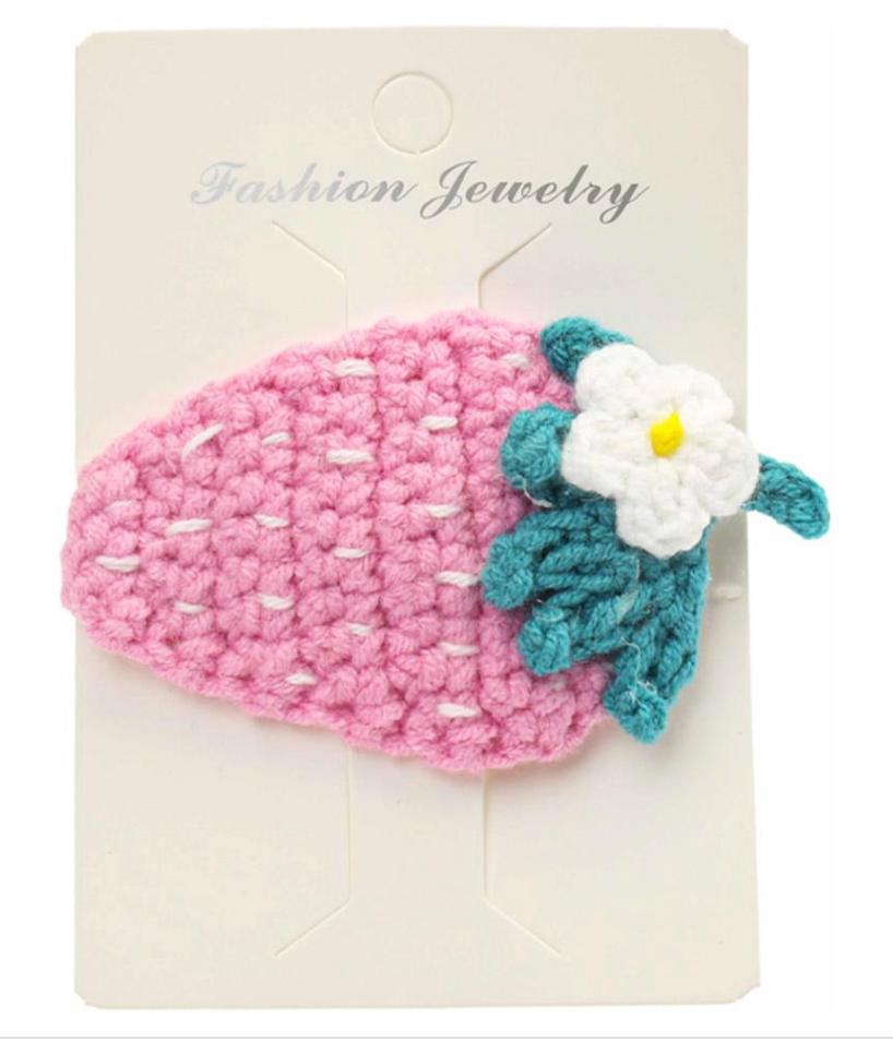 Crochet Pink Strawberry Hair Clip