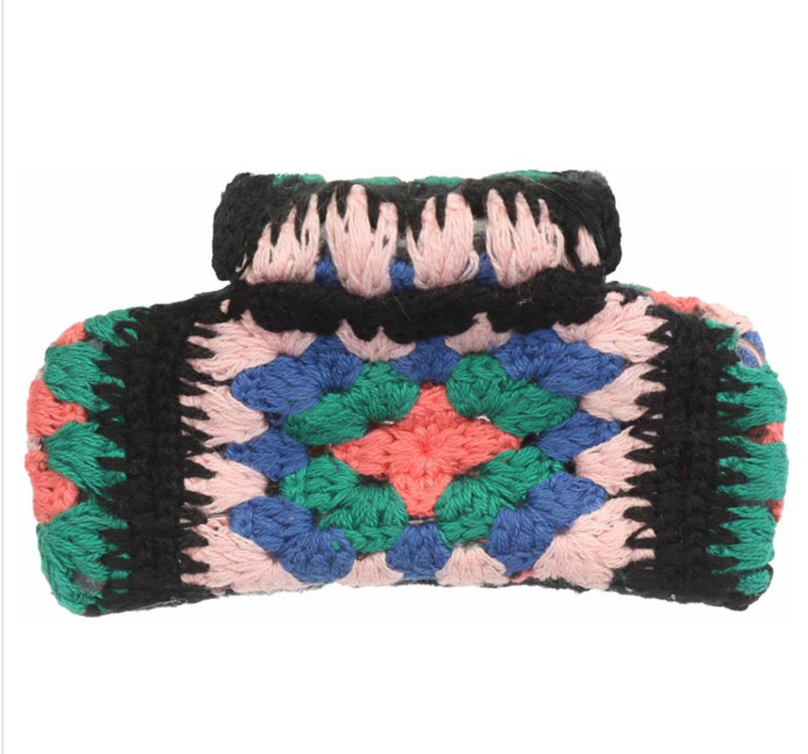 Crochet Granny Black Rainbow Hair Claw Clip