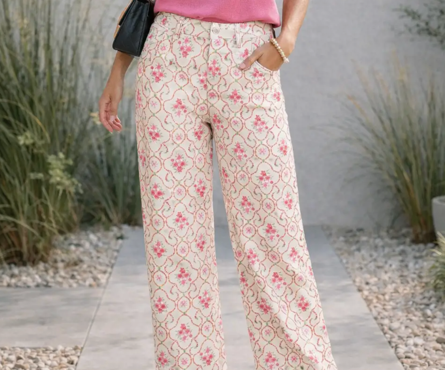 Floral Fray Hem Wide Leg Pant Robin Boutique