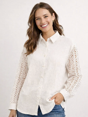 Cotton Gauze Button Front Crochet Sleeve Top Robin Boutique