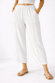 Cotton Gauze Cropped Wide Leg Pant with Crochet Lace Trim Robin Boutique