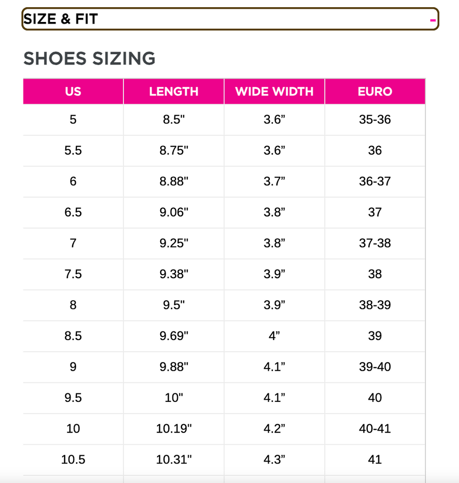 Sizing Chart for Betsey Johnson SIDNY Shoes Robin Boutique
