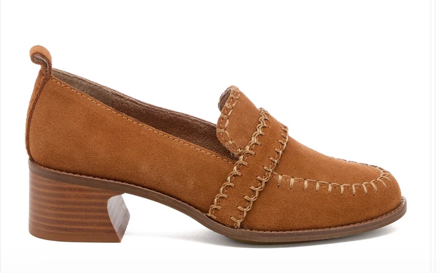 Halo Cognac Block Heel Loafer by Kelsi Dagger in Cognac side view -Robin Boutique