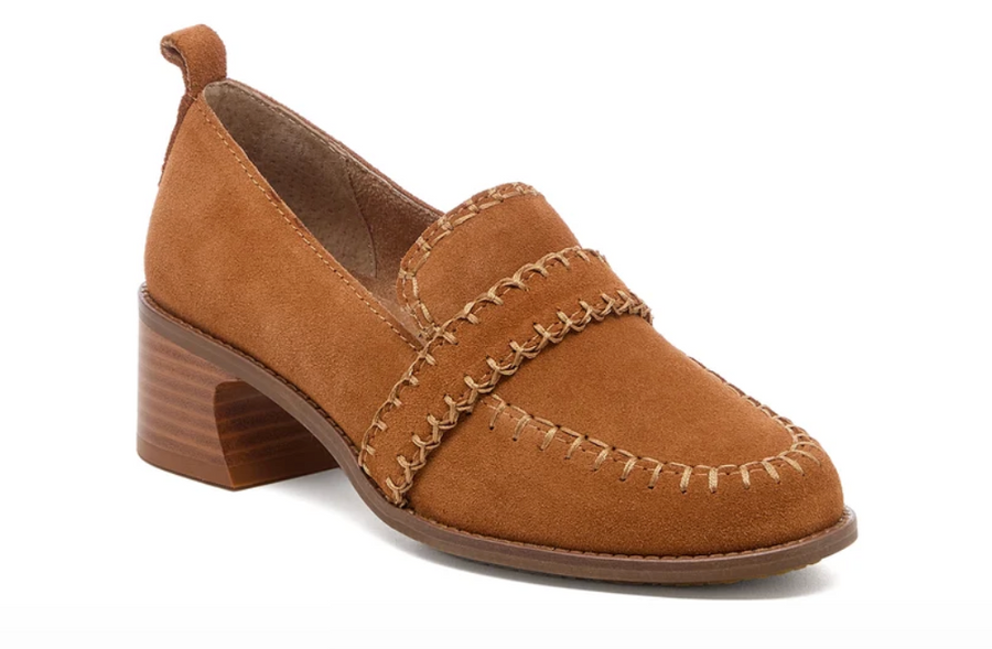 Halo Cognac Block Heel Loafer by Kelsi Dagger in Cognac front side view -Robin Boutique