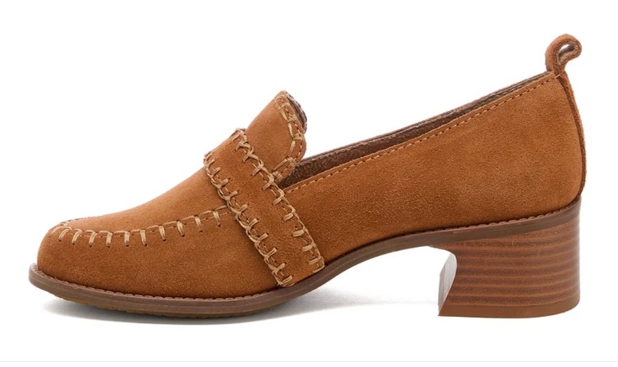 Halo Cognac Block Heel Loafer by Kelsi Dagger in Cognac side view -Robin Boutique