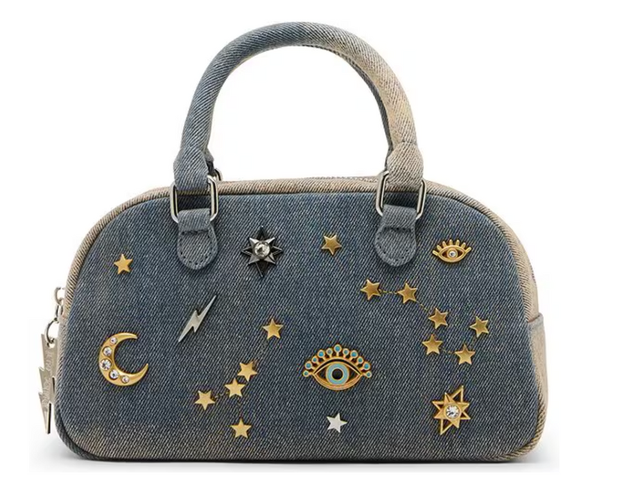 Celestial Mini Dome Denim Studded Novelty Satchel Bag front view - Robin Boutique