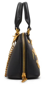 Celestial Mini Dome Denim Studded Novelty Satchel Bag side view in black - Robin Boutique