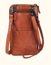 Bella Washed Leather Phone Bag - Compact Crossbody Cognac Color back- Robin Boutique