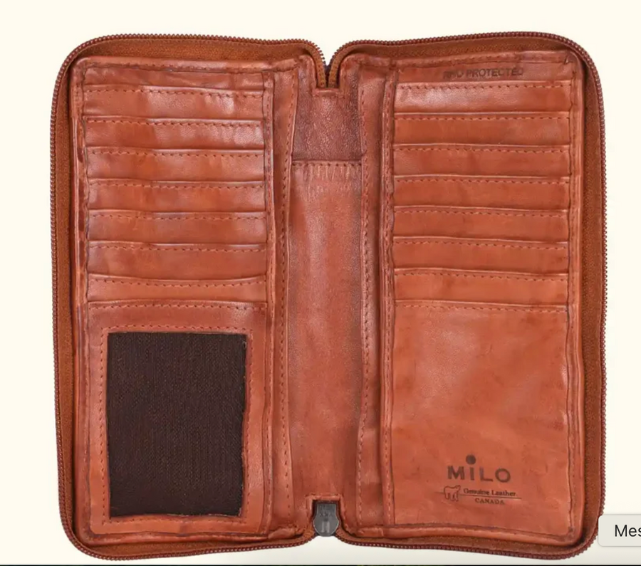 Bella Washed Leather Phone Bag - Compact Crossbody Cognac Color inside- Robin Boutique