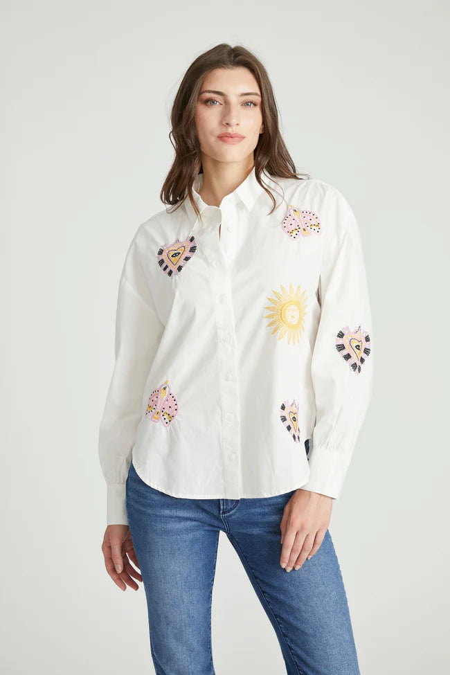 Button Down Blouse in Pocket Full of Sunshine by Driftwood Robin Boutique