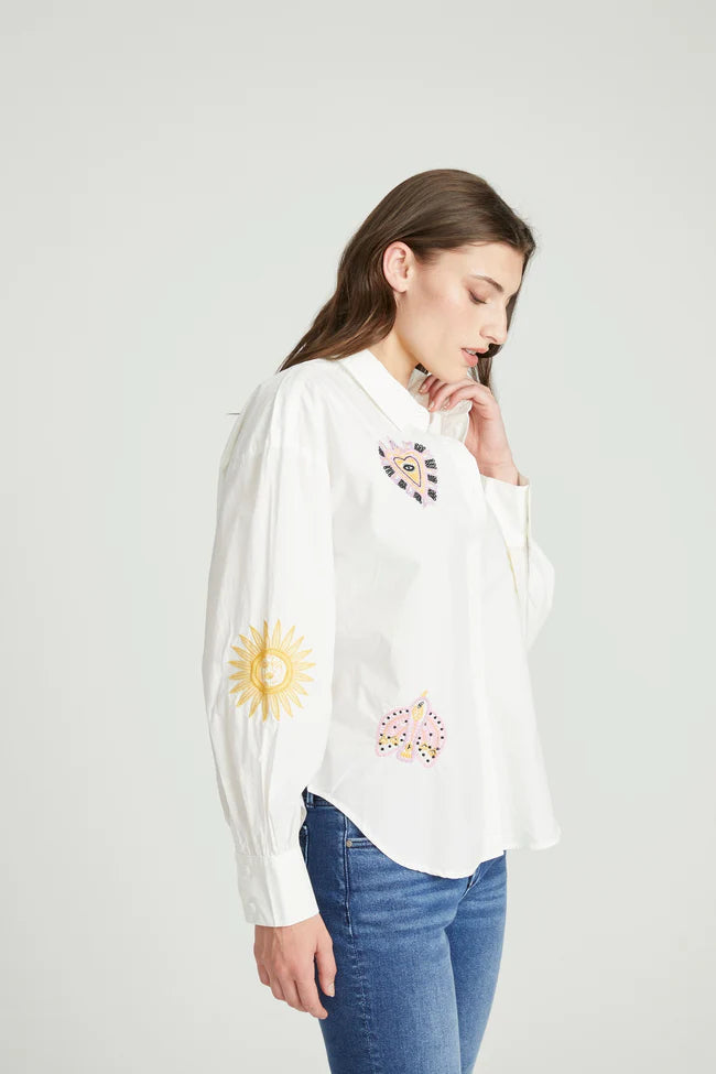 Button Down Blouse in Pocket Full of Sunshine by Driftwood Robin Boutique