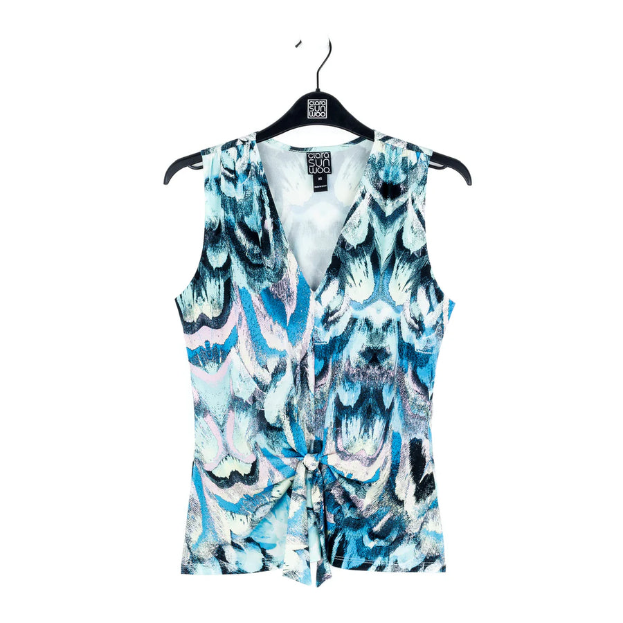 Abstract Sleeveless V-Neck Twist Top by Clara Sun Woo