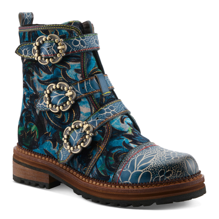 L'Artiste Thisway Boots in Blue Multi Front Side View - Robin Boutique