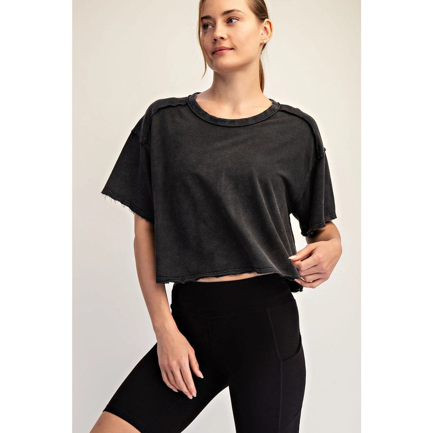 Mineral Washed Cropped Short Sleeve Tee by Rae Mode