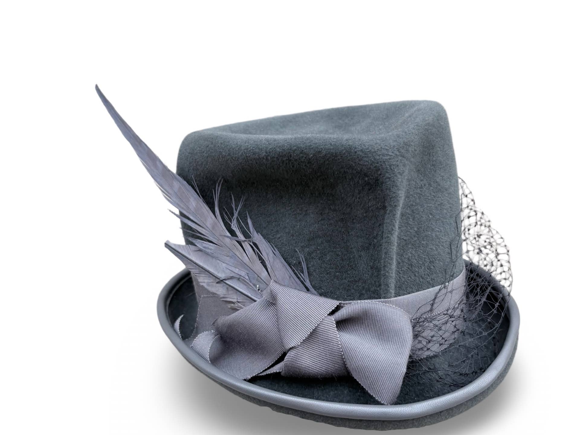 Ashgrove - Petite Gray Victorian Style Furfelt Top Hat Robin Boutique