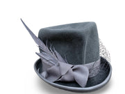 Ashgrove - Petite Gray Victorian Style Furfelt Top Hat Robin Boutique