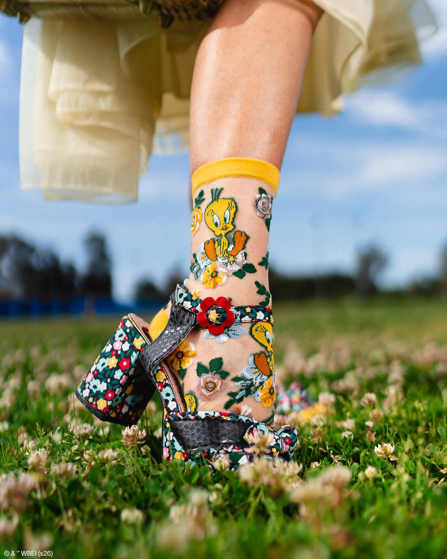 Tweety Floral Sheer Crew Sock