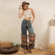 Mixed Print Ruffle Flare Pants by Young Threads