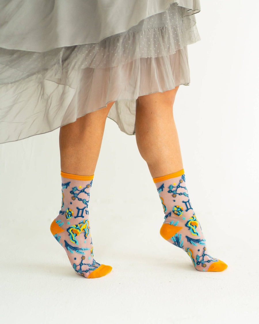 Gemini Zodiac Shimmer Sheer Crew Sock