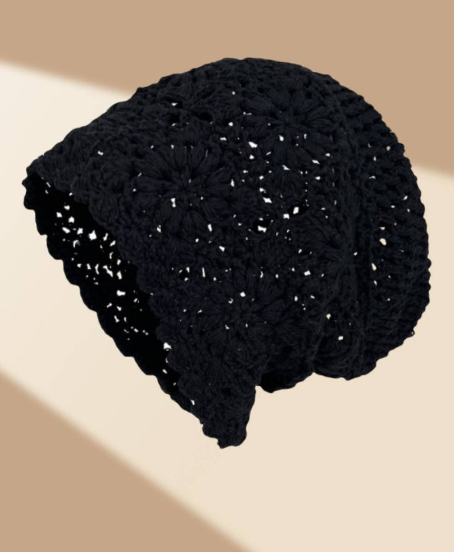 Additional view of Hand-Crocheted Vintage Slouchy Beanie with Floral Design from Robin Boutique.