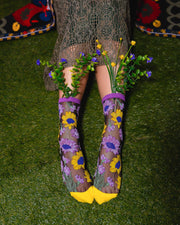 Mixed Sunflowers Black Sheer Crew Sock Robin Boutique