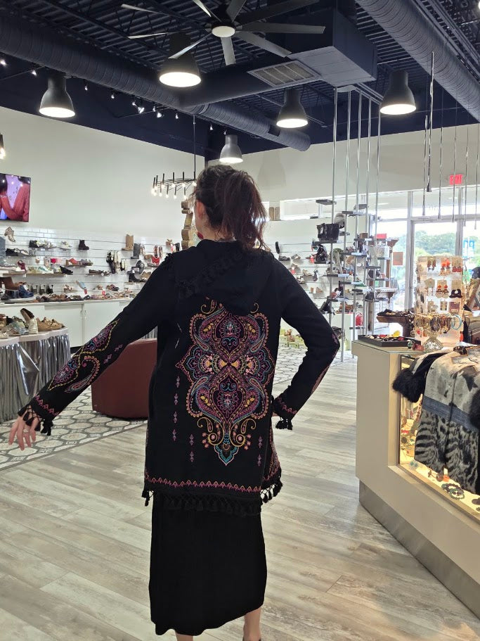 Embroidered Fringe Coat by Adore