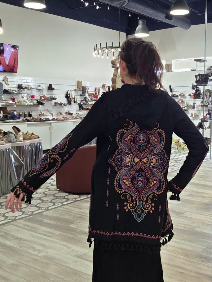 Embroidered Fringe Coat by Adore