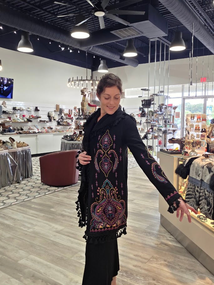 Embroidered Fringe Coat by Adore