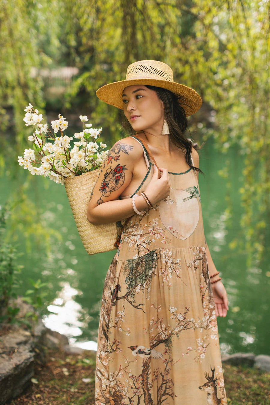 Additional view of Fable Bohéme Long Maxi Slip Dress with Blossoms, Deer & Moon from Robin Boutique.