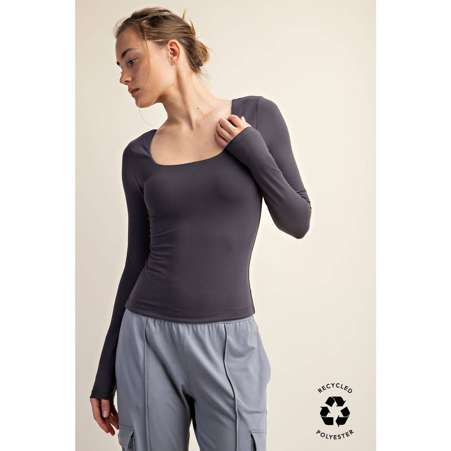 RECYCLED BUTTER SQUARE NECK LONG SLEEVE TOP T9953-C Robin Boutique