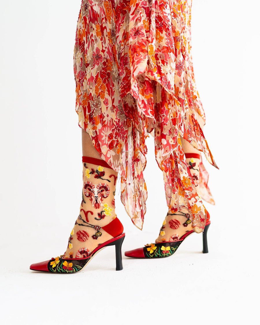 Aries Zodiac Shimmer Sheer Crew Sock