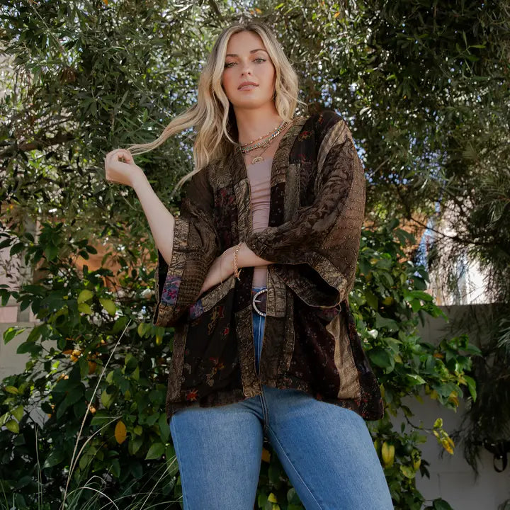 Overdyed Texture Mixed Print Kimono by Young Threads