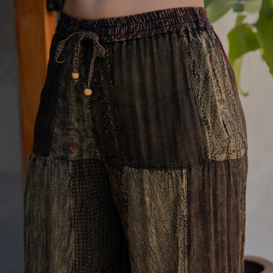 Retro Revival Flared Patchwork Pants by Young Threads