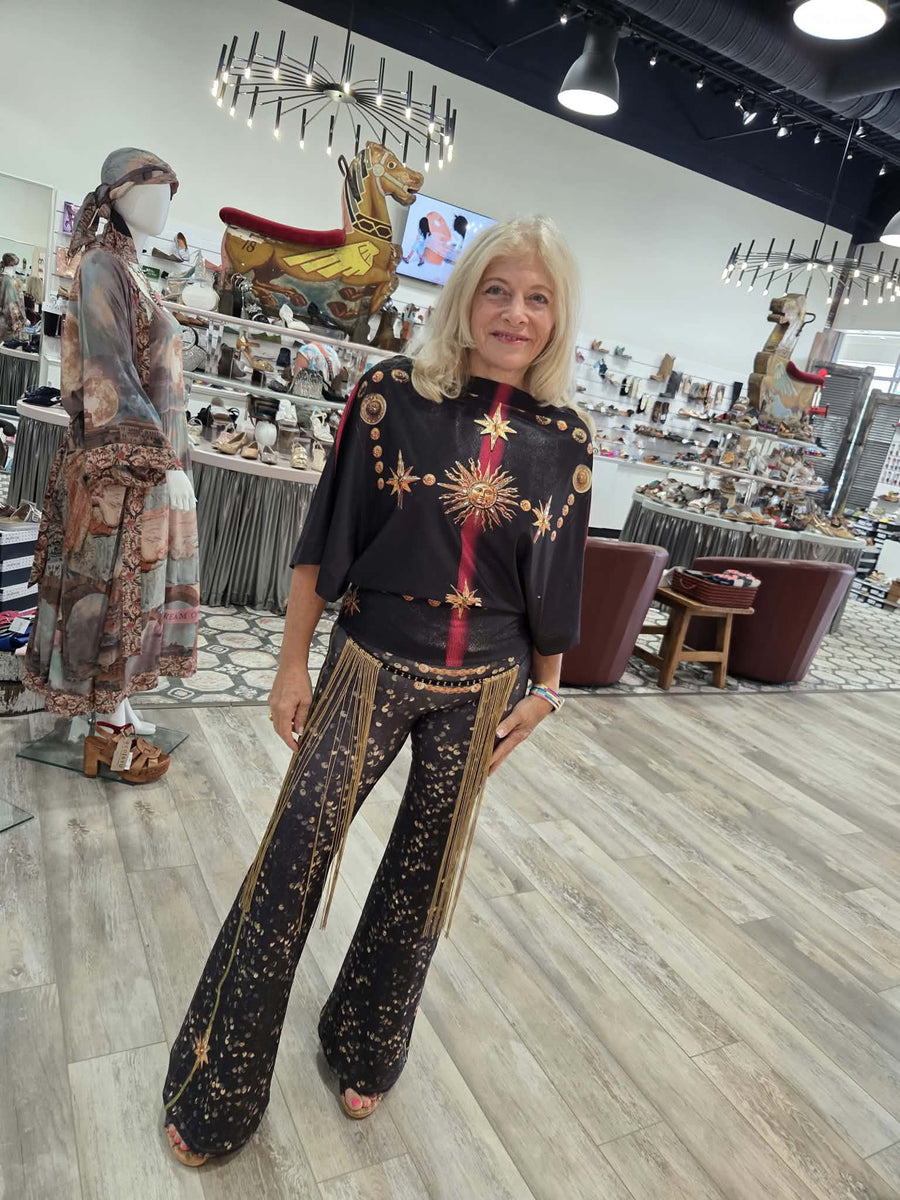 Flare Pants in Illusion Sequin Print by IPNG Design