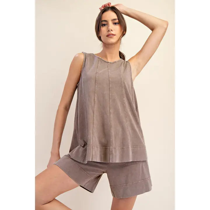 Mineral Wash Long Line Top by Rae Mode