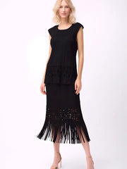 Pleated Cutout Skirt with Fringe by EllyNDale Robin Boutique