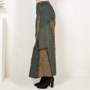 Western Boho Patch Denim Skirt by Young Threads