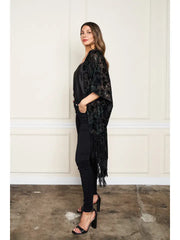 Burnout Velvet Fringe Kimono by Paparazzi