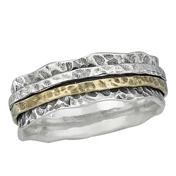Hammered Brass and Sterling Spinner Ring