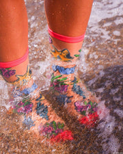 JAWS Aquatic Florals Shimmer Sheer Crew Sock