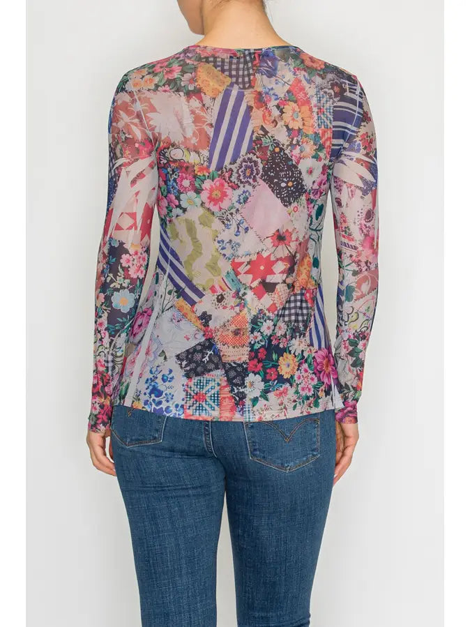 Sheer Mesh Layering Shirt in Bold Floral by Origami