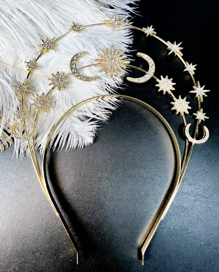 Sun Moon Stars Goddess Crown Halo Headband, Boho Headpiece Robin Boutique