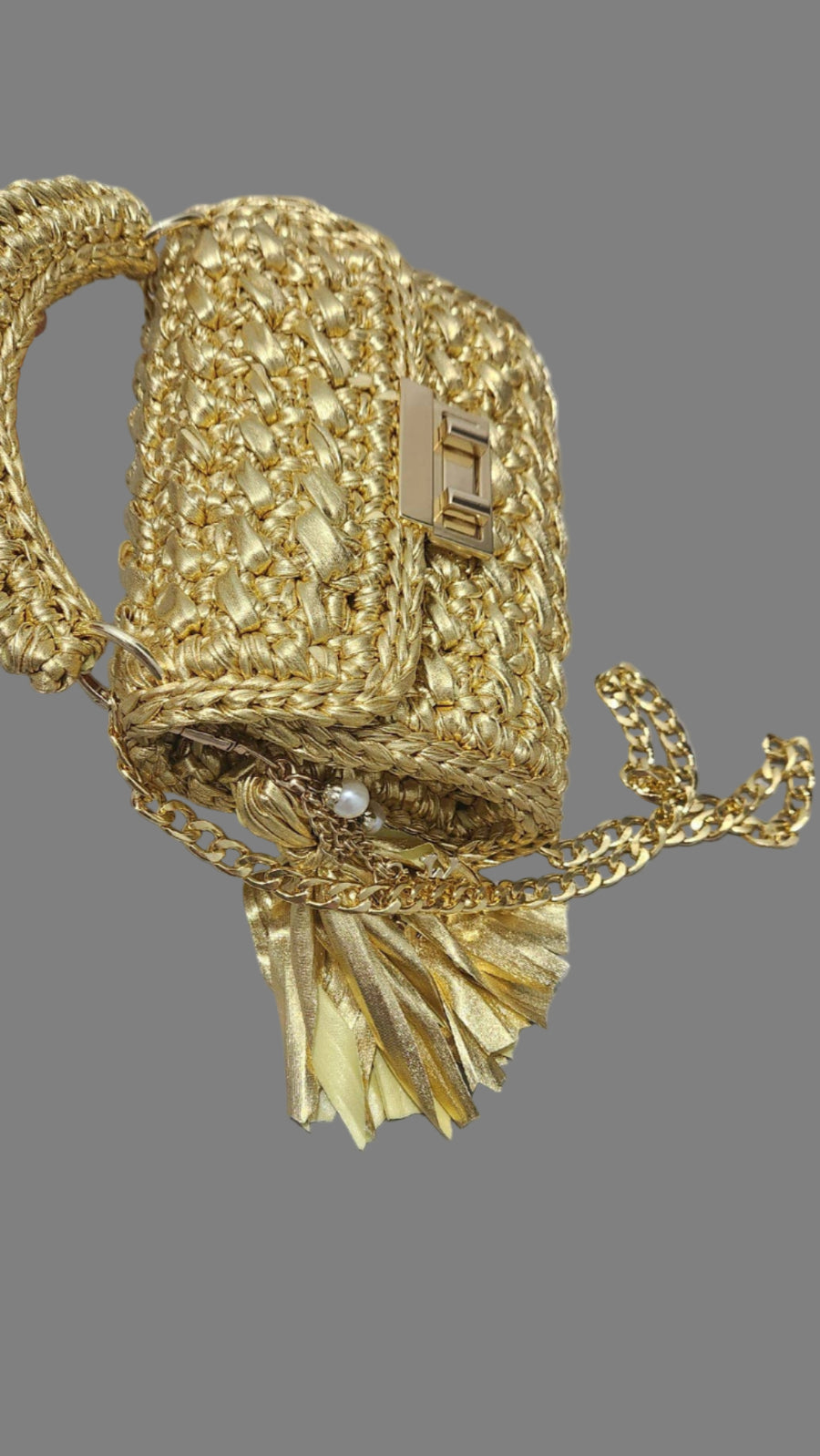 CHQEL Gold Metal Clutch Bag Women Handmade Crochet Purse Robin Boutique