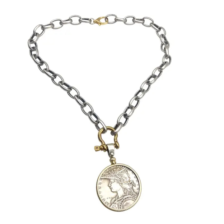 Vintage French Coin Pendant Necklace