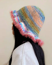 Colorful Mohair-Feel Ruffle Knit Beanie Robin Boutique
