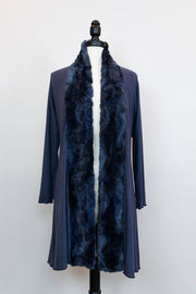 Sweater Cardigan with faux fur trim in Navy Robin Boutique
