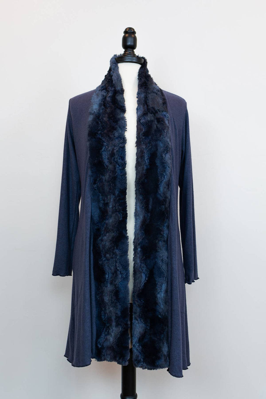 Sweater Cardigan with faux fur trim in Navy Robin Boutique