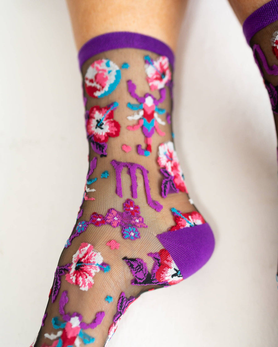 Scorpio Zodiac Black Sheer Crew Sock