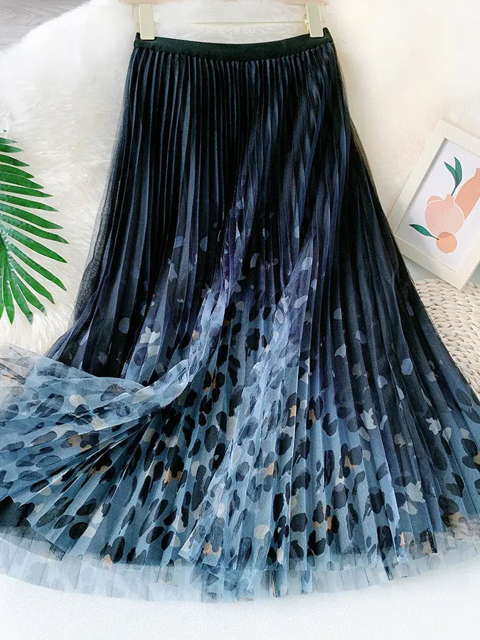 Fairy Pleated Mesh Skirt with Leopard Print by EllyNDale