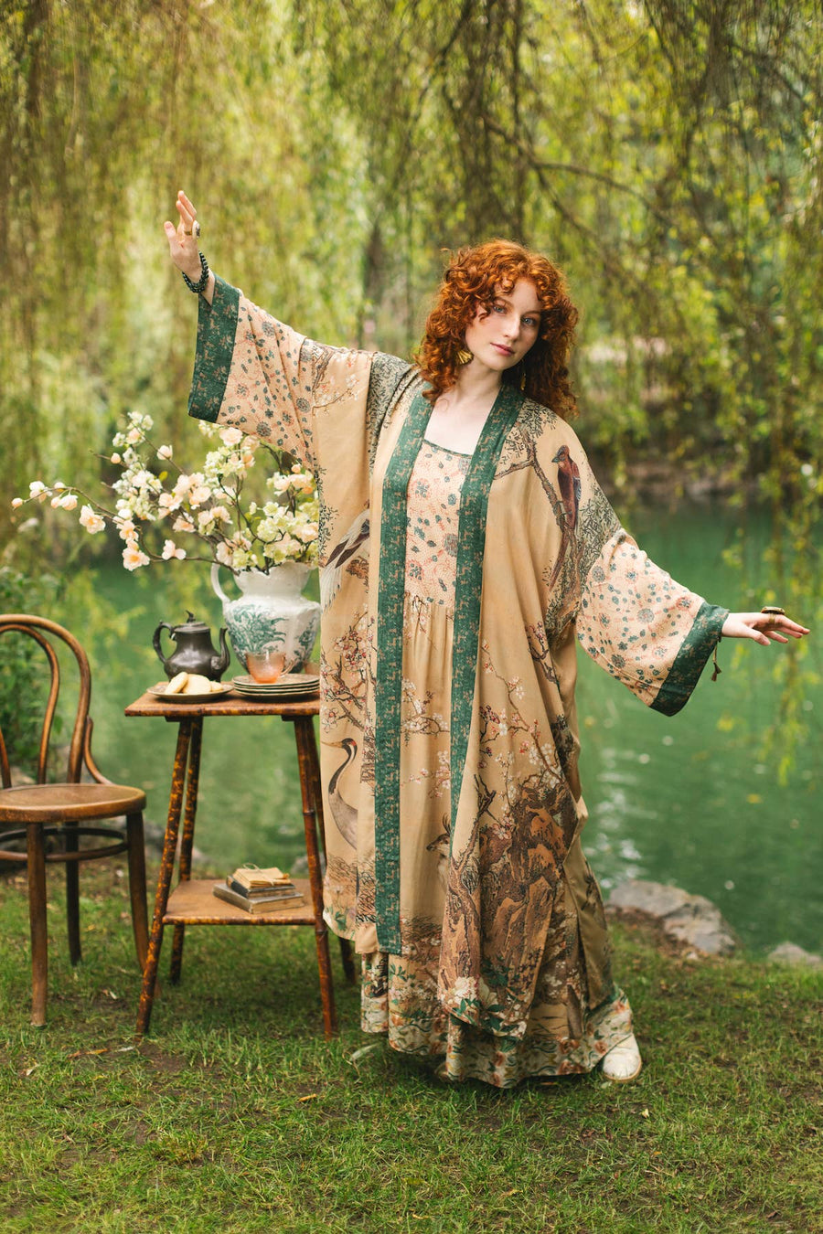 Fable Opera Duster Kimono Robe with Deer Moon & Blossom from Robin Boutique.
